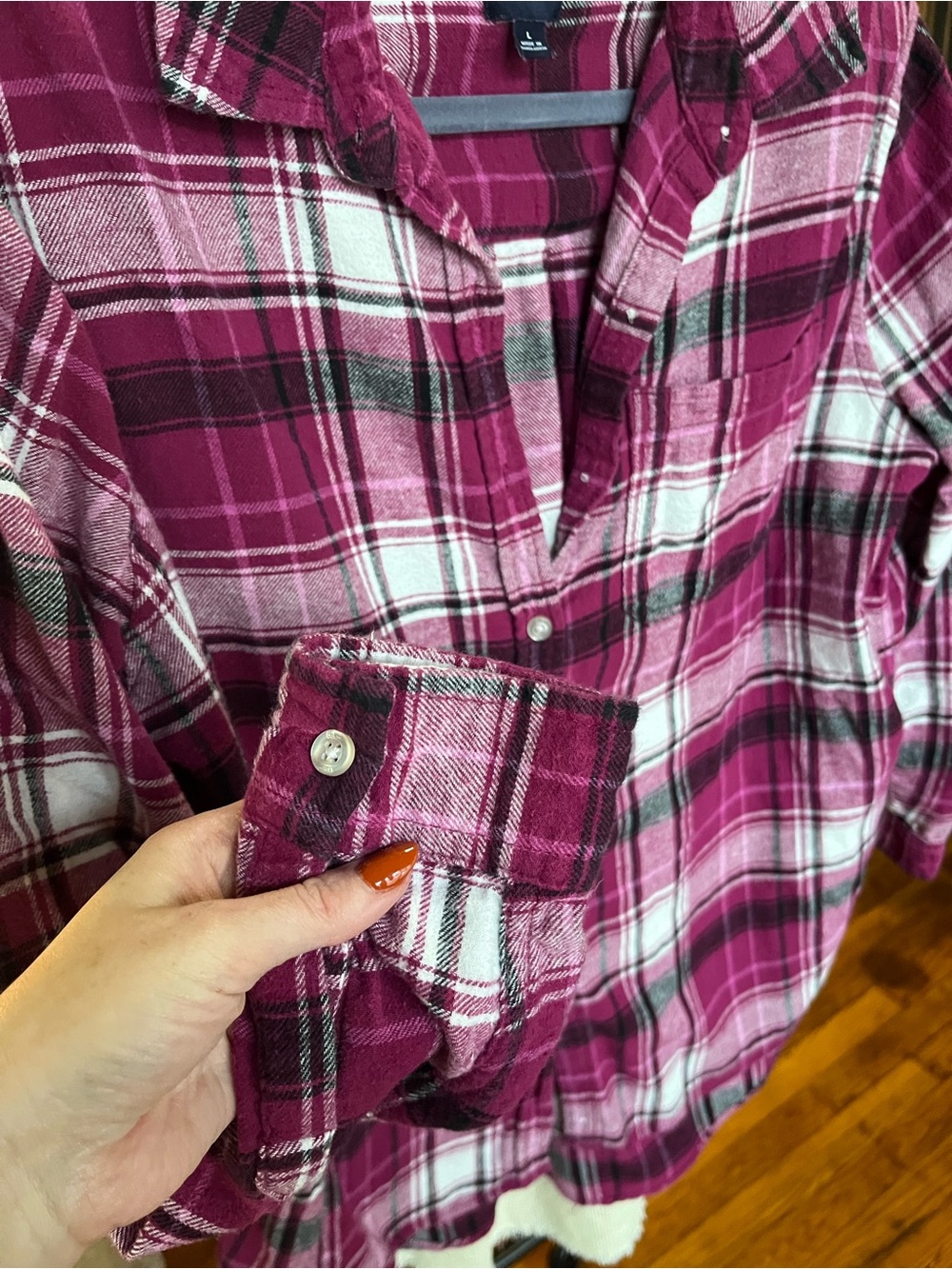 Gap- Dark Pink Plaid Soft Flannel Shirt Large - Picture 9 of 11